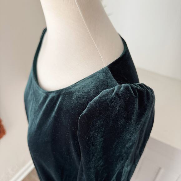 Ralph Lauren Dark Green Velvet Puff-Sleeve Ruched Cocktail Dress Size 16 - Picture 4 of 8